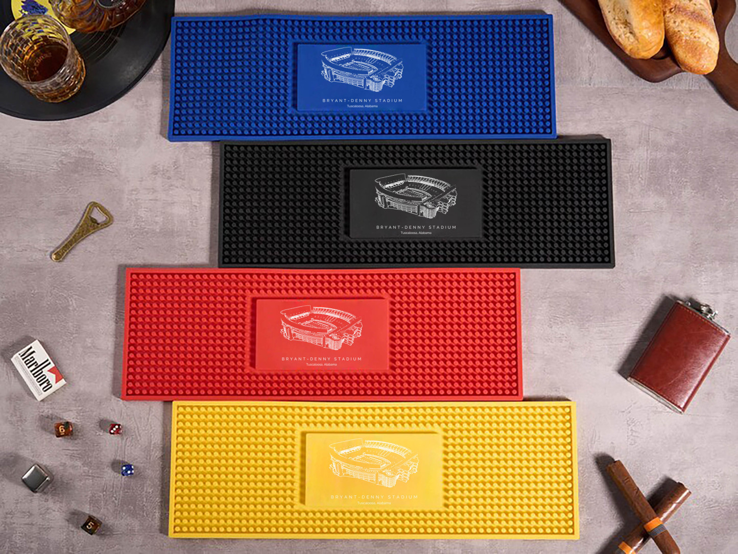 Customized Bryant-Denny Stadium Printed Simple Square Bar Mats, Bar Accessories, Coffee Bar Mats, Daddy Bar Table Runners
