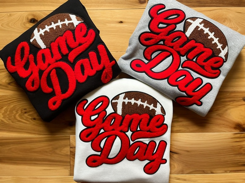 Football Game Day Chenille Patch Crewneck Sweatshirt