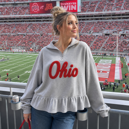 Custom Chenille Embroidered Team Name Ruffle Hem Quarter Zip Sweatshirt-Game Day Style