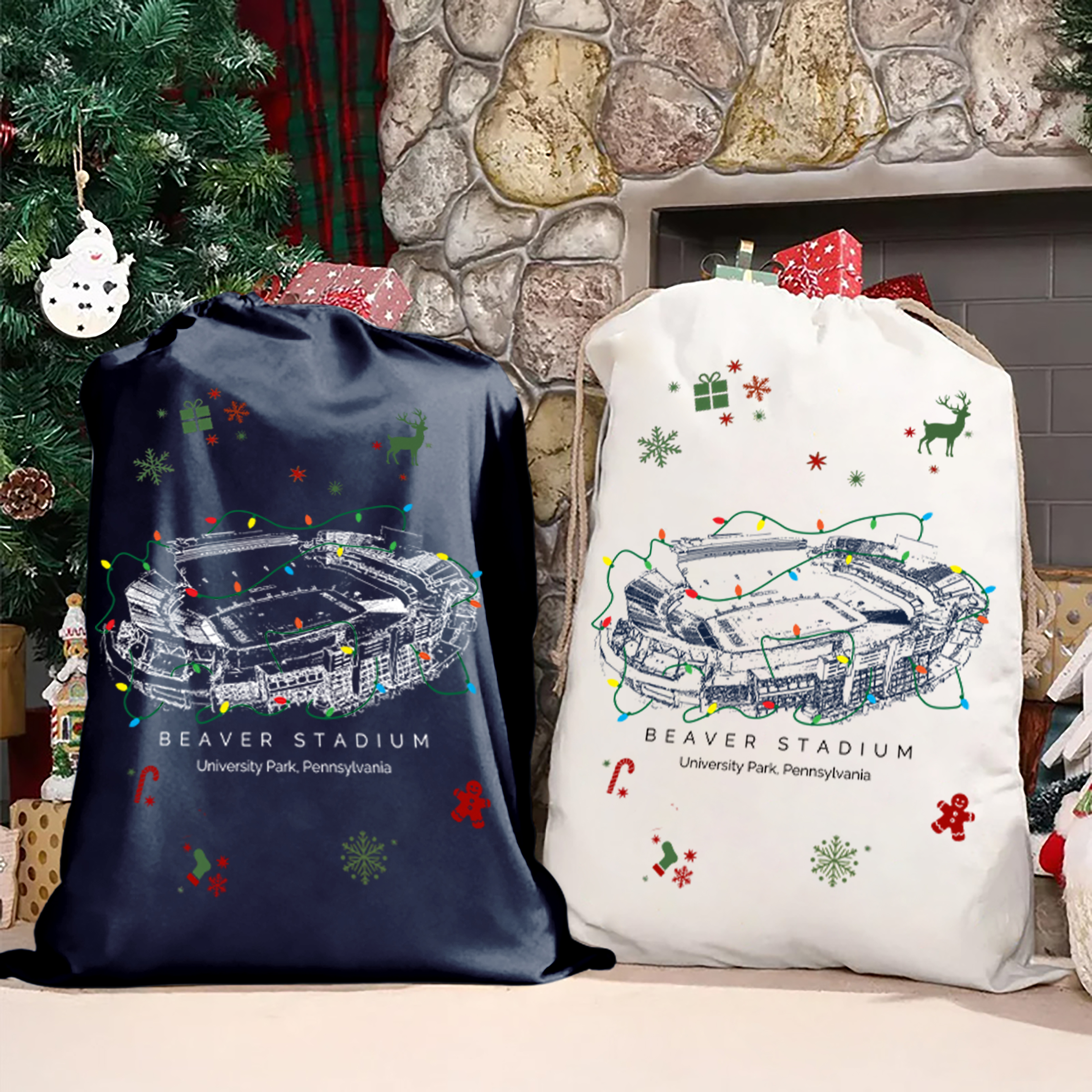 Personalized Beaver Stadium Drawstring Christmas Gift Bag, Christmas Present