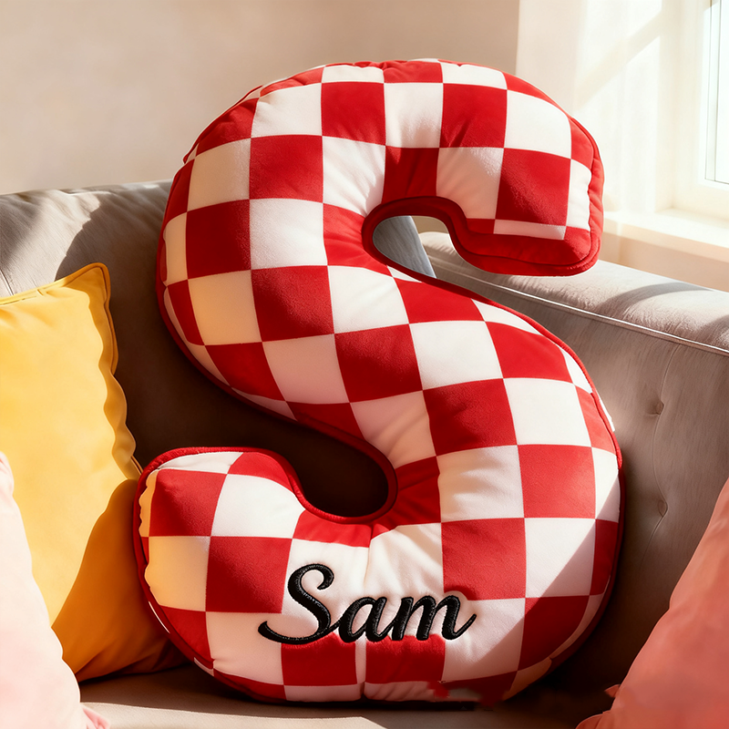 Personalized 3d Printed Racing Car Letter Checkered Flag Pattern Pillow, A Christmas Gift For Racing Enthusiasts.
