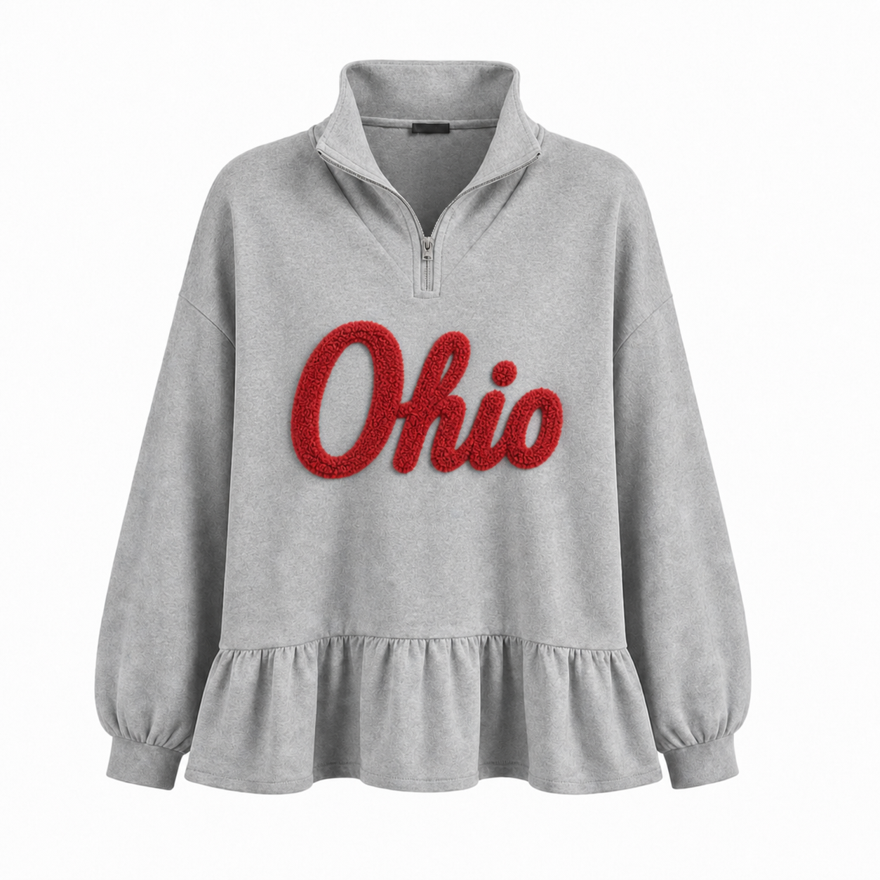 Custom Chenille Embroidered Team Name Ruffle Hem Quarter Zip Sweatshirt-Game Day Style