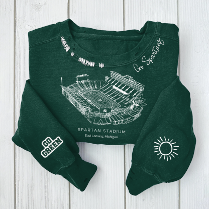 Custom Unisex Distressed Monogram Collar Sleeve Embroidery Chain Stitch Sweatshirt