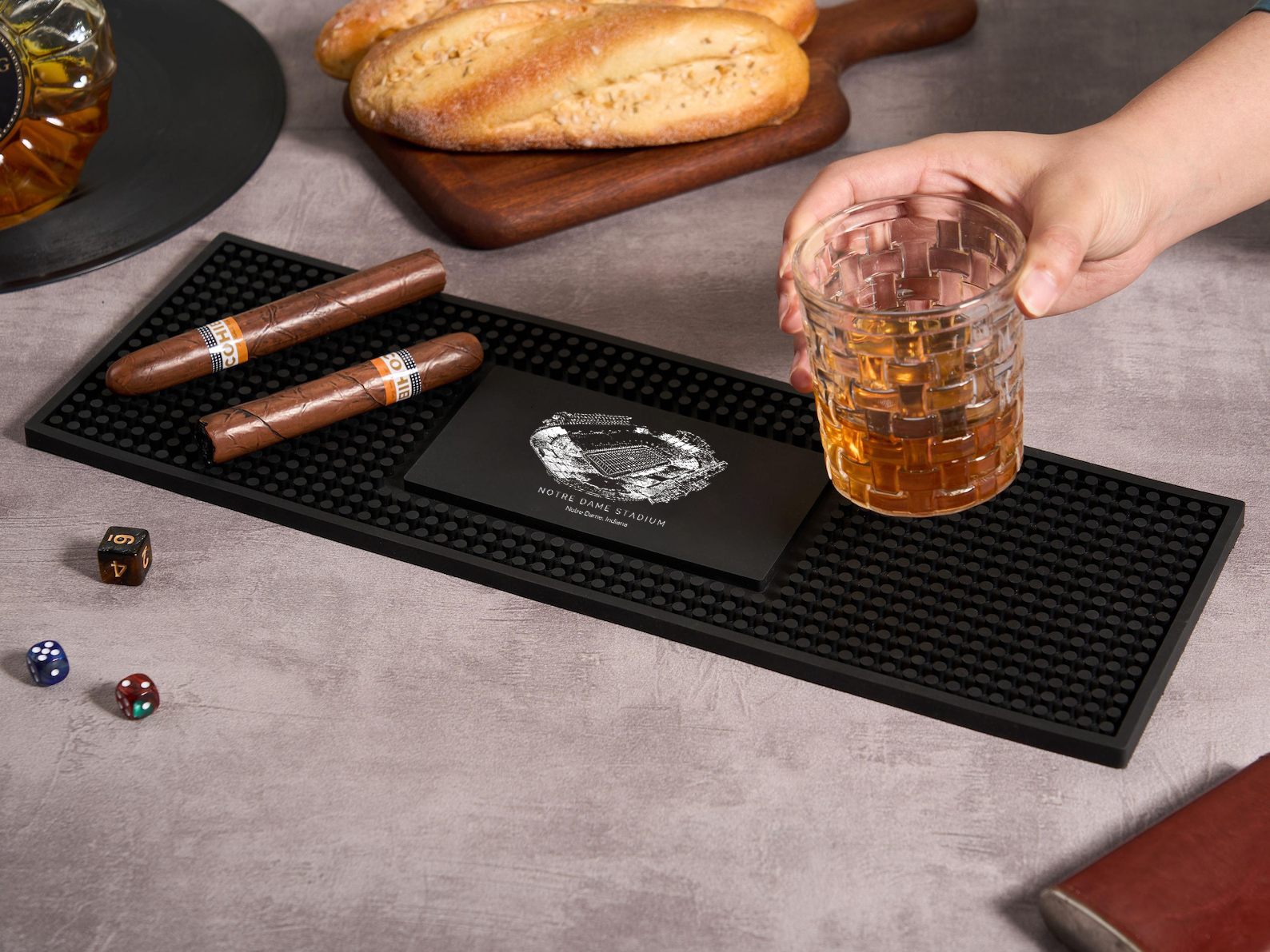 Customized Notre Dame Stadium Printed Simple Square Bar Mats, Bar Accessories, Coffee Bar Mats, Daddy Bar Table Runners