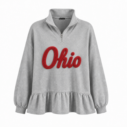 Custom Chenille Embroidered Team Name Ruffle Hem Quarter Zip Sweatshirt-Game Day Style