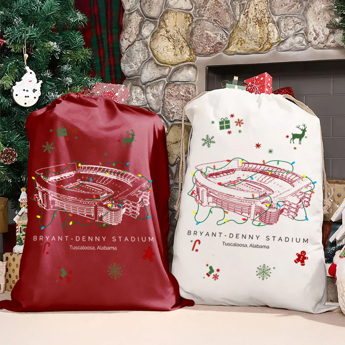 Personalized Bryant-Denny Stadium Drawstring Christmas Gift Bag, Christmas Present