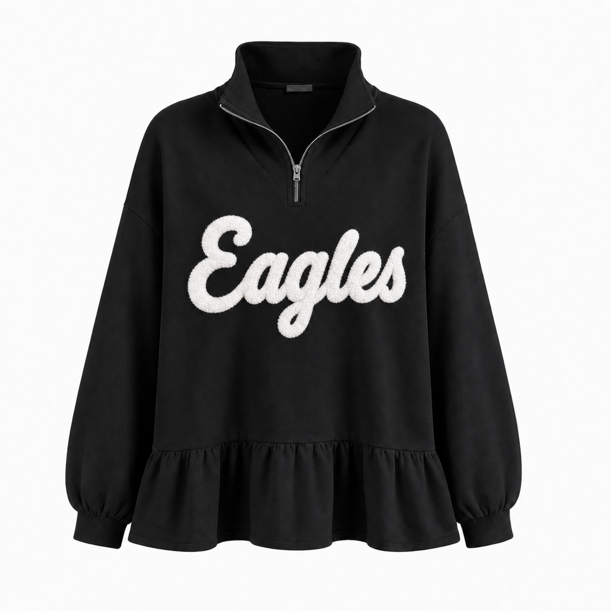 Custom Chenille Embroidered Team Name Ruffle Hem Quarter Zip Sweatshirt-Game Day Style