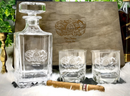 Personalized Football Stadium Whiskey Glass Bottle Set