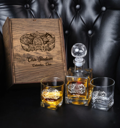 Custom Football Stadium Whiskey Bottle & Glass Box Set