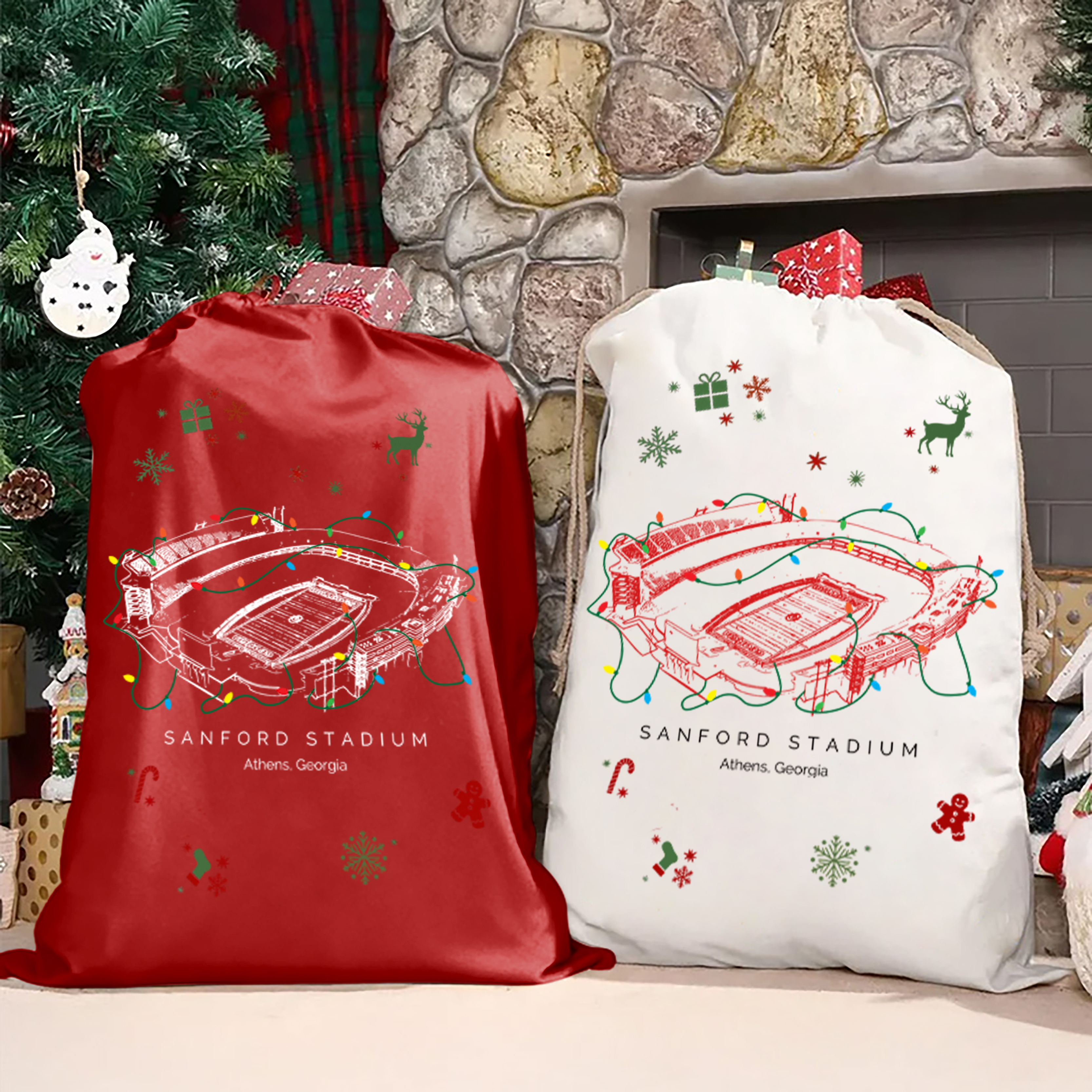 Personalized Sanford Stadium Drawstring Christmas Gift Bag, Christmas Present