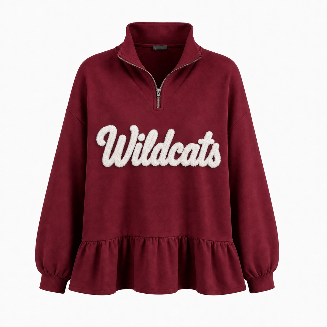 Custom Chenille Embroidered Team Name Ruffle Hem Quarter Zip Sweatshirt-Game Day Style