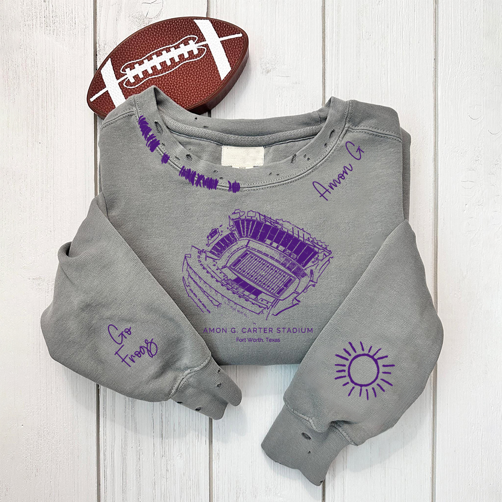 Amon G. Carter Stadium - Tcu Horned Frogs Alumni Distressed Monogram Chain Stitch Sweatshirt - Vintage Class Of 2025 Hoodie