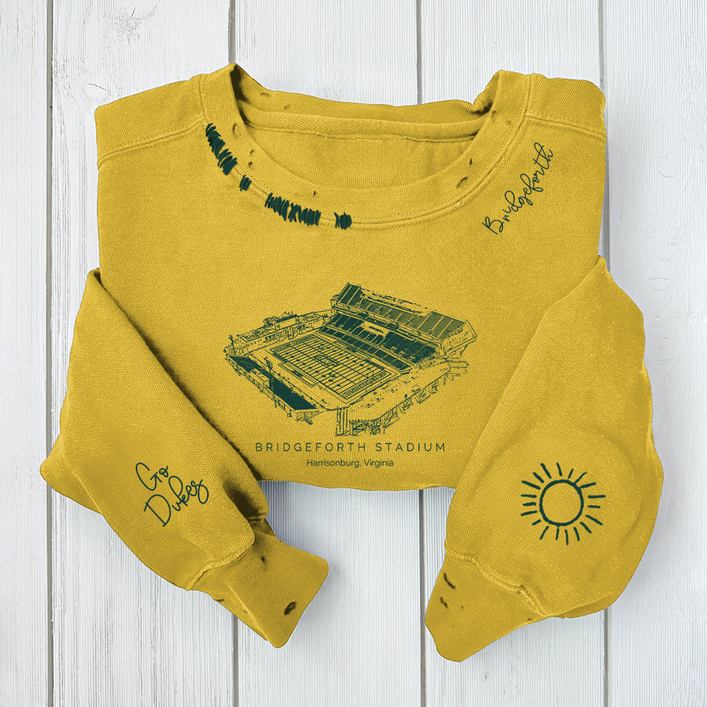 Bridgeforth Stadium - JMU Dukes Football Distressed Monogram Chain Stitch Sweatshirt - Vintage Fan Hoodie