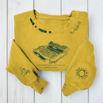 Bridgeforth Stadium - JMU Dukes Football Distressed Monogram Chain Stitch Sweatshirt - Vintage Fan Hoodie