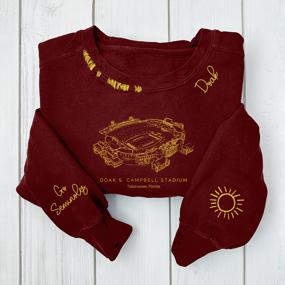 Doak S. Campbell Stadium - Florida State Seminoles Distressed Monogram Chain Stitch Sweatshirt - Vintage Fan Hoodie