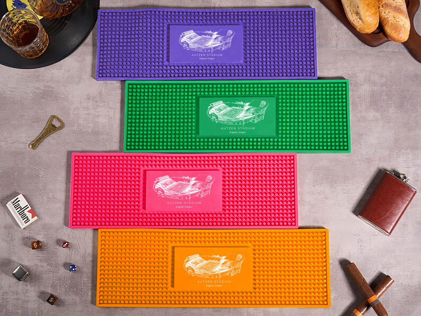 Customized Autzen Stadium Printed Simple Square Bar Mats, Bar Accessories, Coffee Bar Mats, Daddy Bar Table Runners