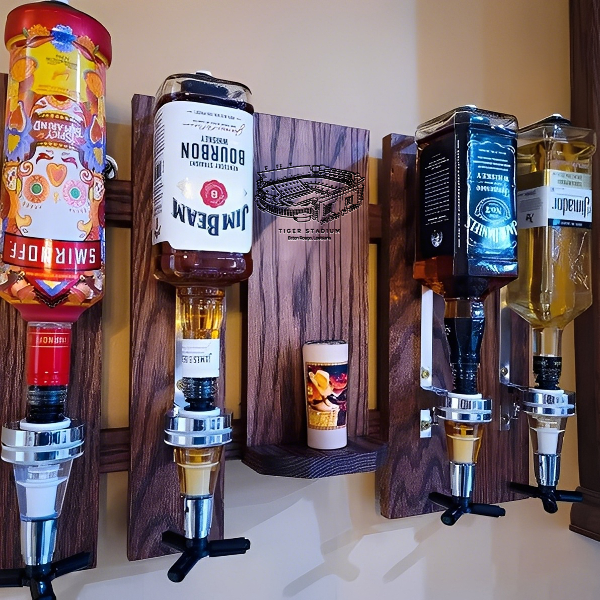Wall Mounted Liquor Dispenser - Personalized Tiger Stadium Whiskey, Tequila And Bourbon Dispenser For Bar Decor