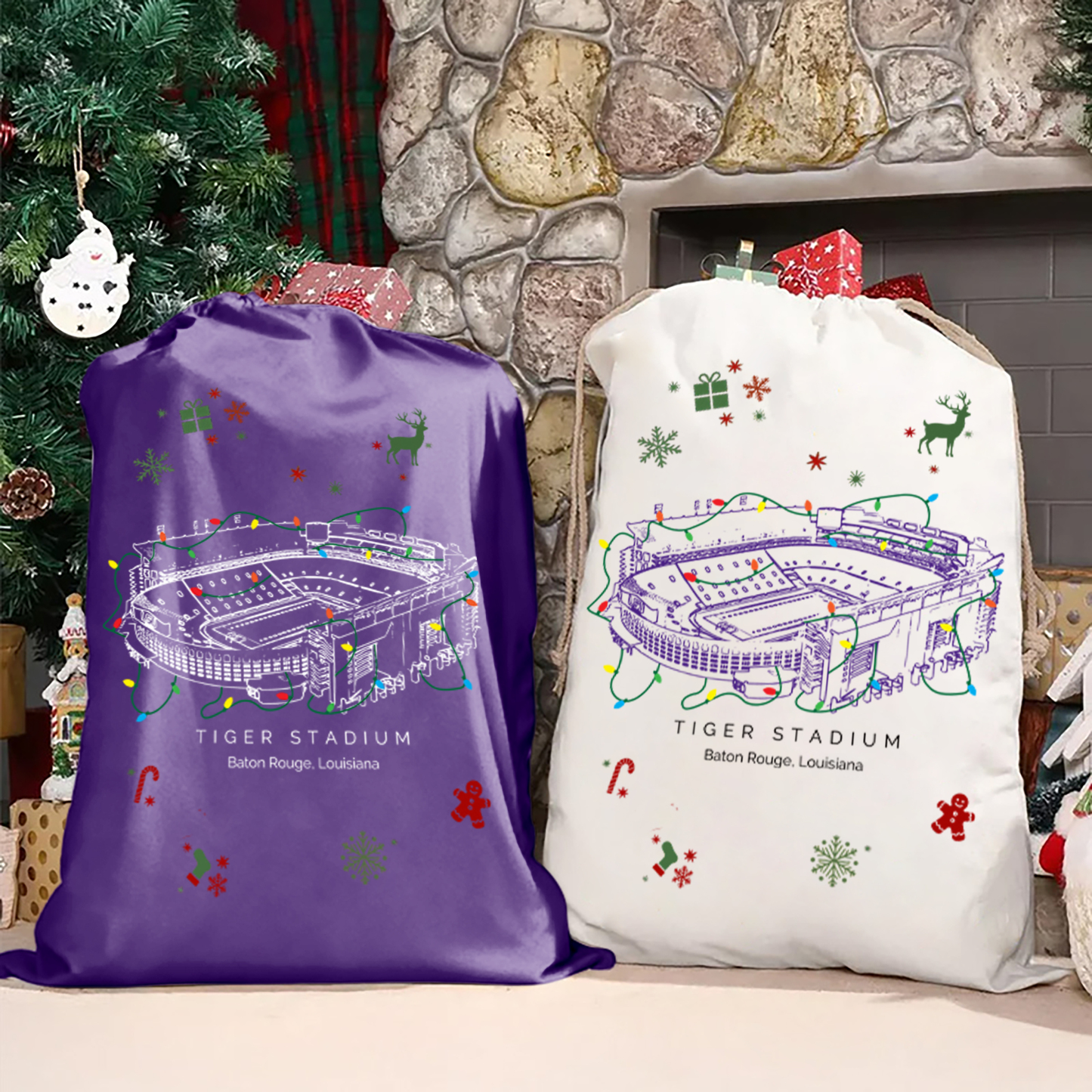 Personalized Tiger Stadium Drawstring Christmas Gift Bag, Christmas Present