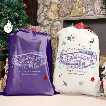 Personalized Tiger Stadium Drawstring Christmas Gift Bag, Christmas Present