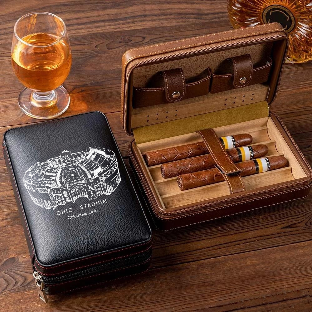 Personalized Ohio Stadium Portable Cigar Humidor Case, The Perfect Christmas Gift For Men's Cigar Lovers.