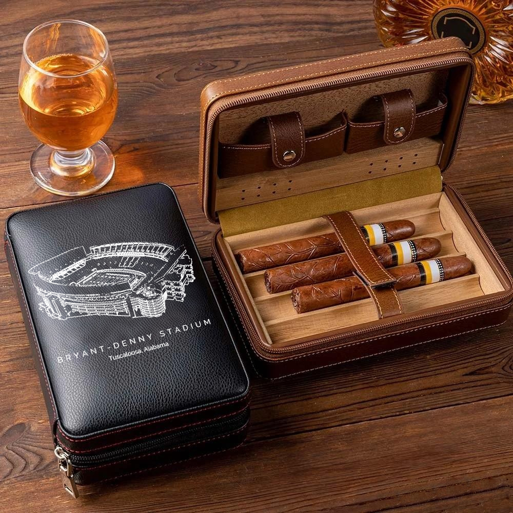 Personalized Bryant-Denny Stadium Portable Cigar Humidor Case, The Perfect Christmas Gift For Men's Cigar Lovers.