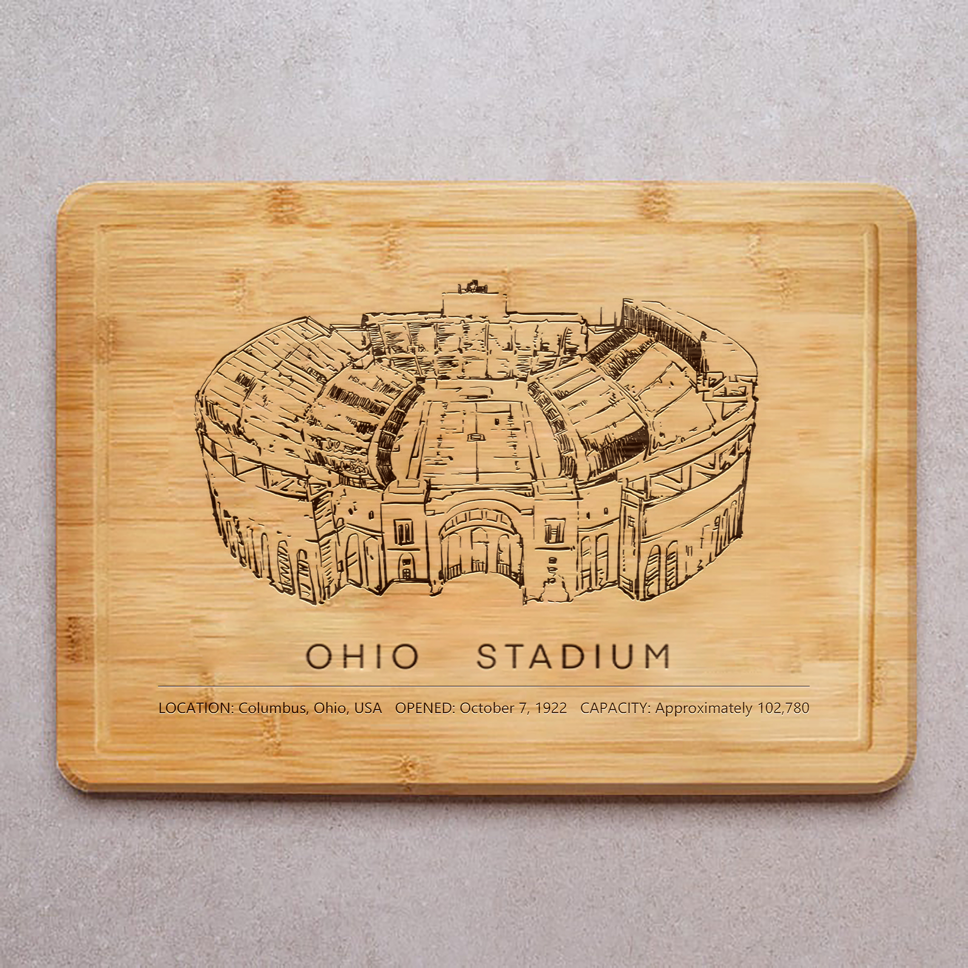 Ohio Stadium Laser Engraved Chopping Board.