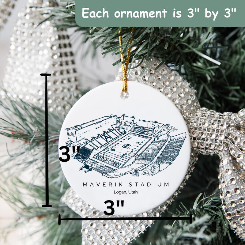 Maverik Stadium College Football Ceramic Christmas Ornament
