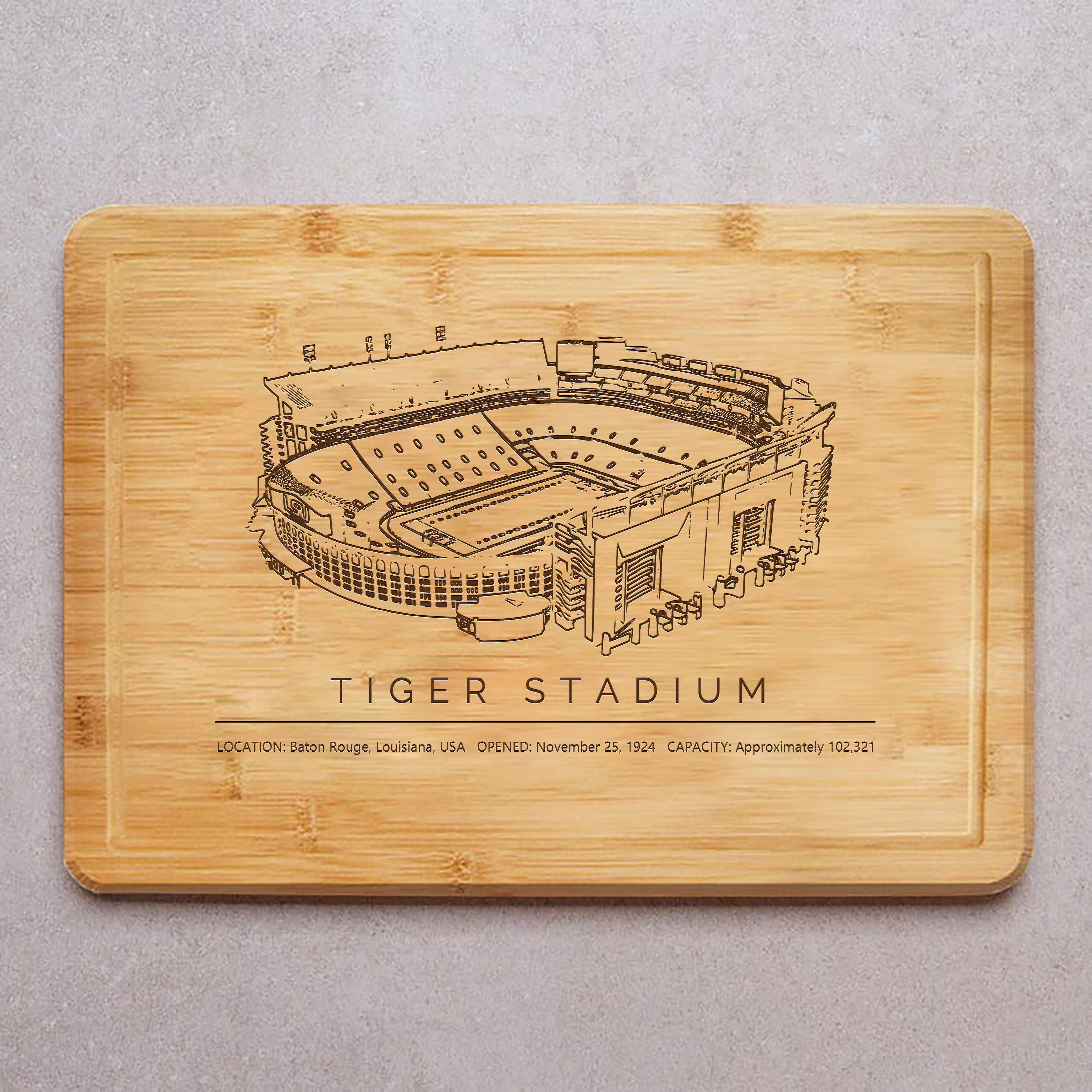 Tiger Stadium Laser Engraved Chopping Board.