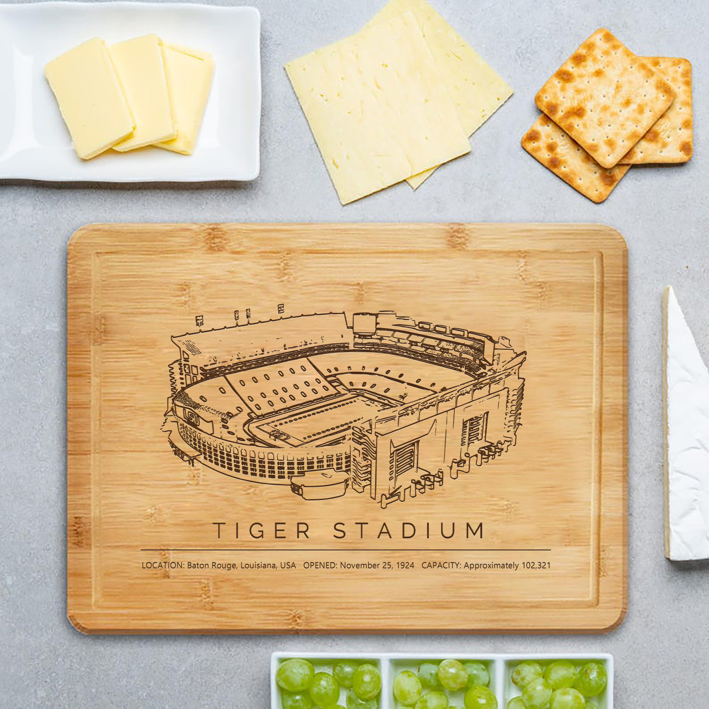 Tiger Stadium Laser Engraved Chopping Board.