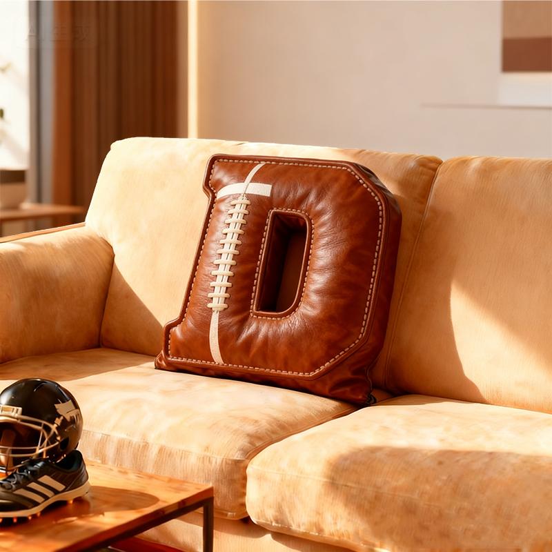 Personalized Football-Themed Leather Letter Pillow - The Perfect Christmas Gift For Football Fans.