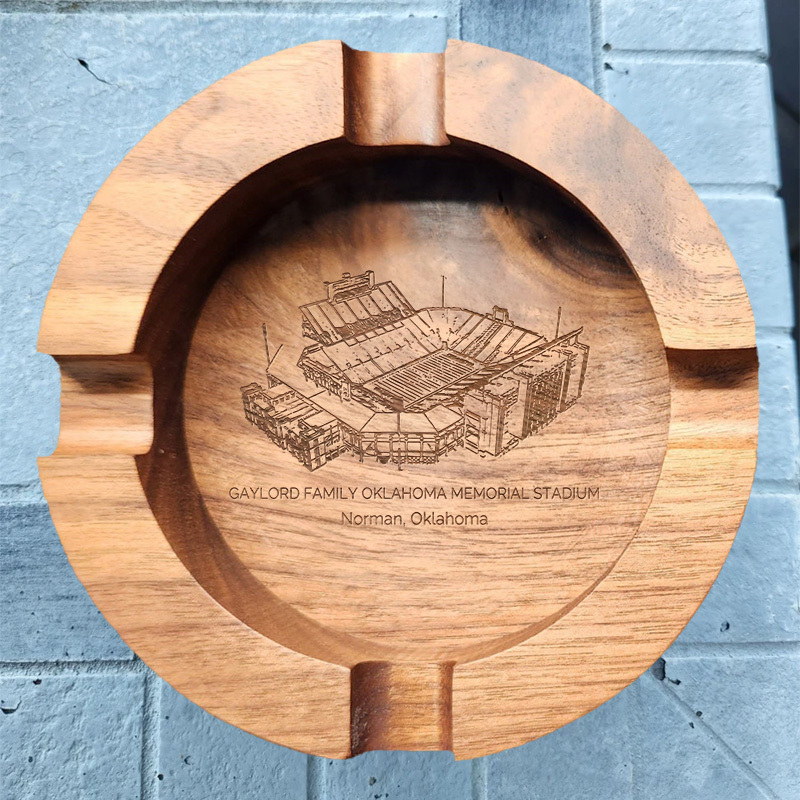 Gaylord Family Oklahoma Memorial Stadium Walnut Cigar Ash Tray