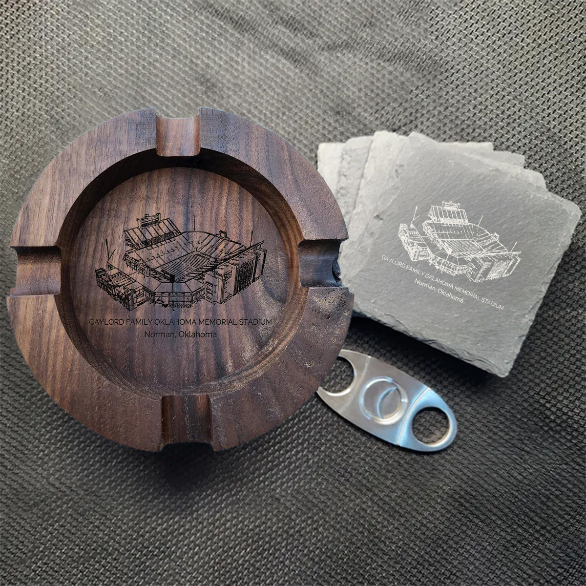 Gaylord Family Oklahoma Memorial Stadium Walnut Cigar Ash Tray