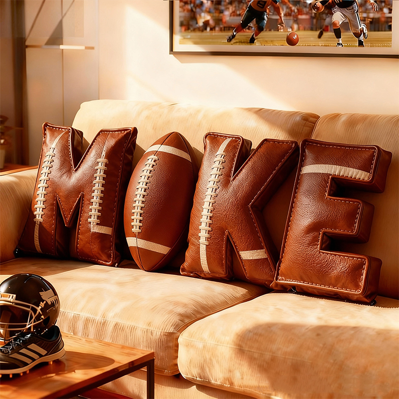 Personalized Football-Themed Leather Letter Pillow - The Perfect Christmas Gift For Football Fans.