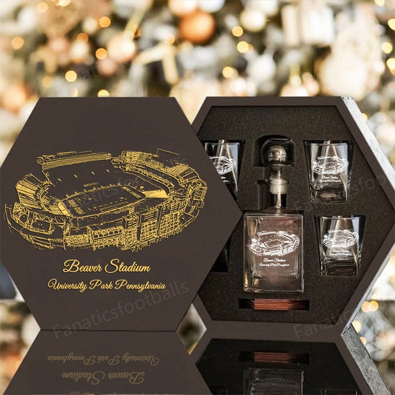 Custom Stadium Whiskey Set (Wooden Box + Decanter + 4 Glasses + 4 Coasters), Bourbon Whiskey, Christmas Gift