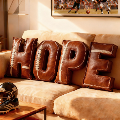 Personalized Football-Themed Leather Letter Pillow - The Perfect Christmas Gift For Football Fans.