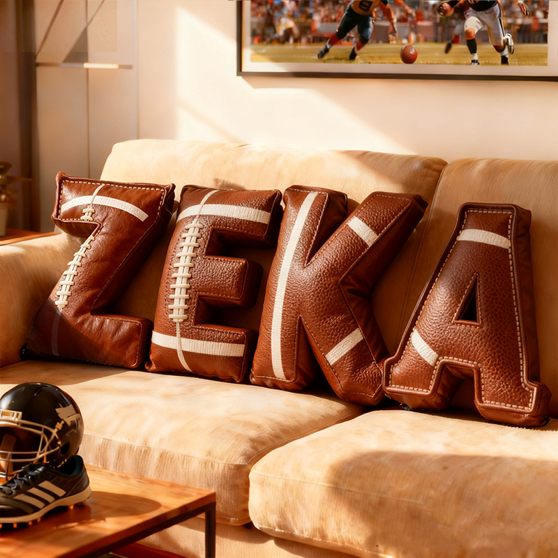 Personalized Football-Themed Leather Letter Pillow - The Perfect Christmas Gift For Football Fans.