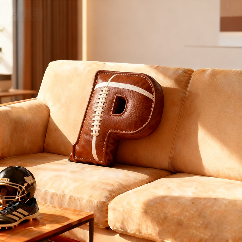 Personalized Football-Themed Leather Letter Pillow - The Perfect Christmas Gift For Football Fans.