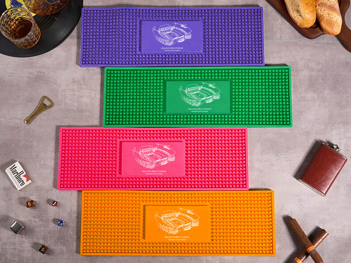 Customized Williams-Brice Stadium Printed Simple Square Bar Mats, Bar Accessories, Coffee Bar Mats, Daddy Bar Table Runners