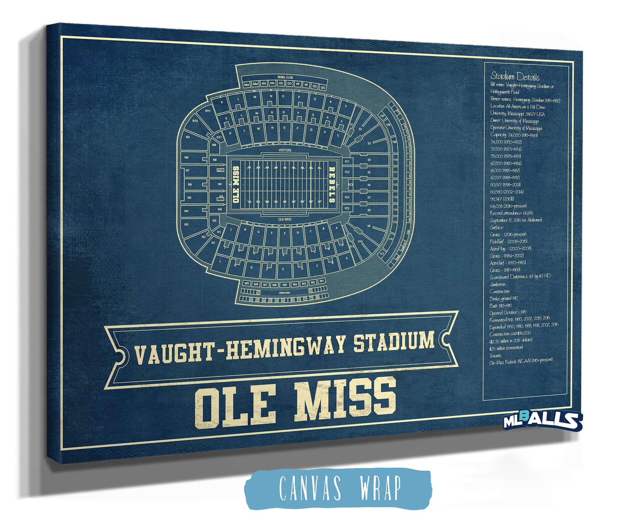 Vaught-Hemingway Vintage Stadium & Blueprint Art Print