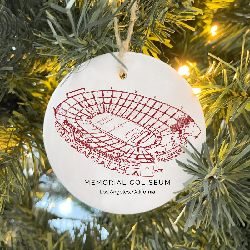 Los Angeles Memorial Coliseum College Football Ceramic Christmas Ornament
