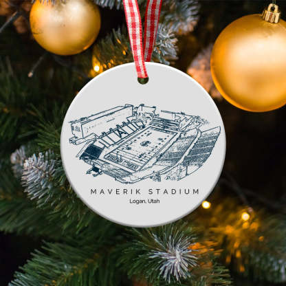 Maverik Stadium College Football Ceramic Christmas Ornament