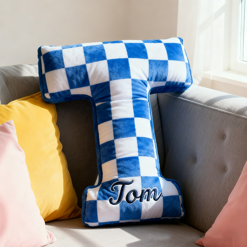 Personalized 3d Printed Racing Car Letter Checkered Flag Pattern Pillow, A Christmas Gift For Racing Enthusiasts.