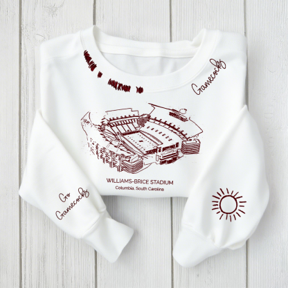 Williams–Brice Stadium South Carolina Gamecocks football Unisex Distressed Monogram Collar Sleeve Embroidery Chain Stitch Sweatshirt