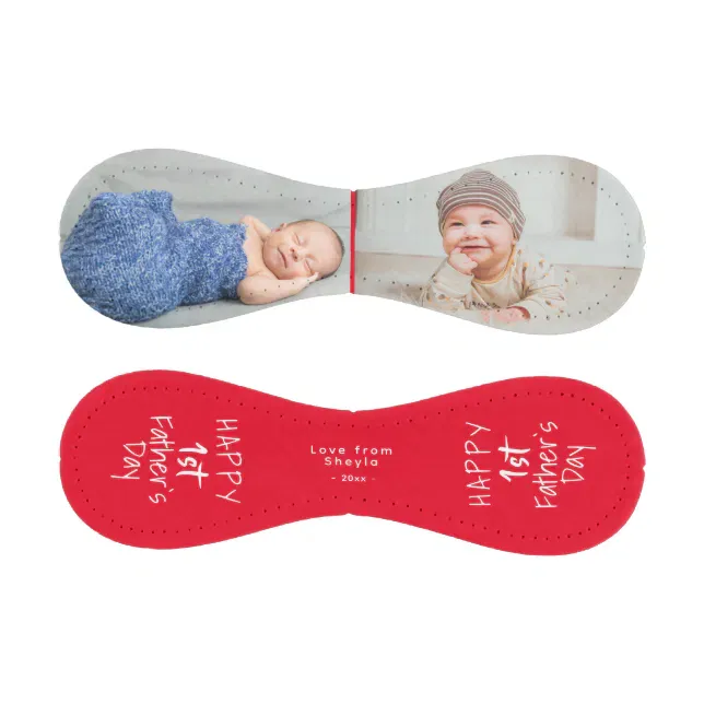 Cute 1st Father`s Day Pink Script 2 Photo Collage Baseball