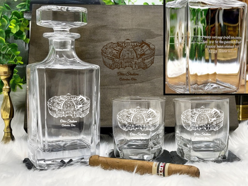 Personalized Football Stadium Whiskey Glass Bottle Set
