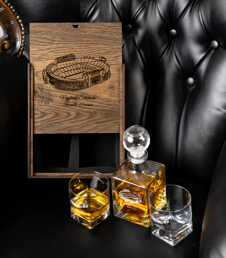 Custom Football Stadium Whiskey Bottle & Glass Box Set