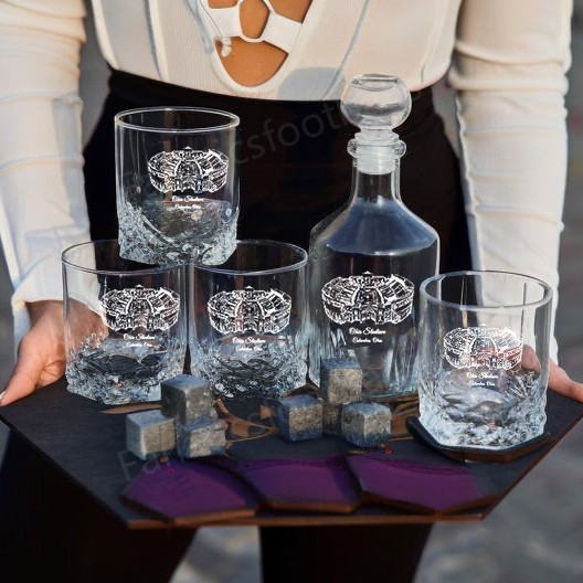 Custom Stadium Whiskey Set (Wooden Box + Decanter + 4 Glasses + 4 Coasters), Bourbon Whiskey, Christmas Gift