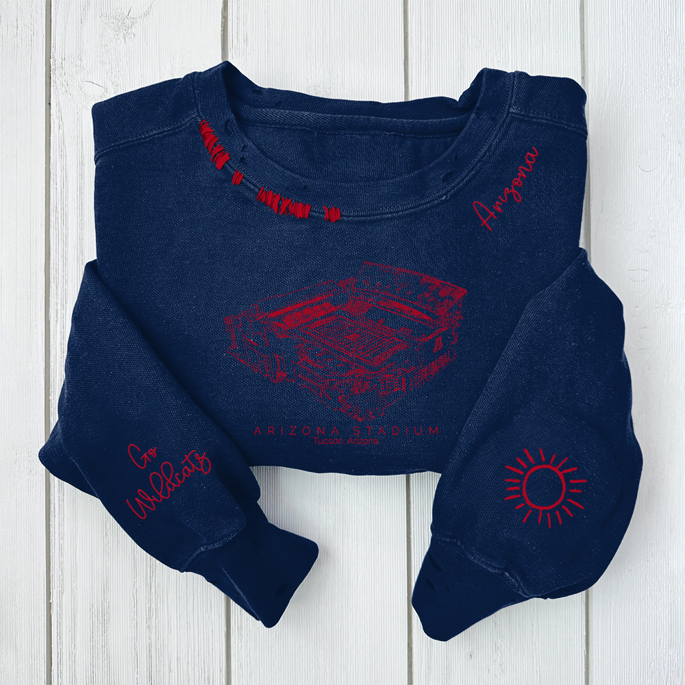 Arizona Stadium - University of Arizona Wildcats Alumni Distressed Monogram Chain Stitch Sweatshirt - Vintage Class of 2025 Hoodie