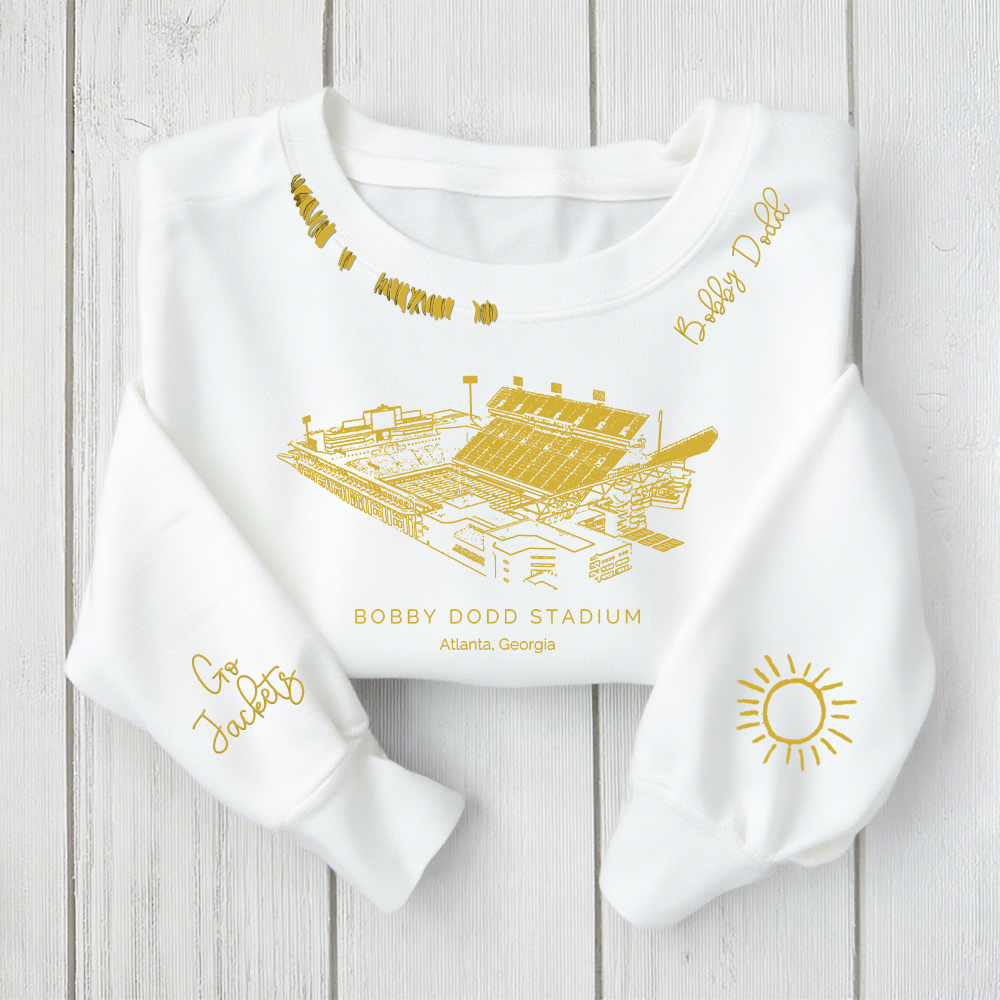 Bobby Dodd Stadium - Georgia Tech Yellow Jackets Alumni Distressed Monogram Chain Stitch Sweatshirt - Vintage Class Of 2025 Hoodie
