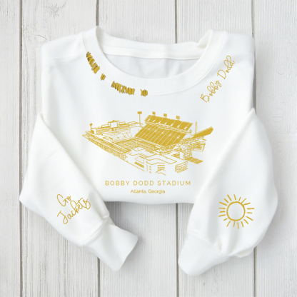 Bobby Dodd Stadium - Georgia Tech Yellow Jackets Alumni Distressed Monogram Chain Stitch Sweatshirt - Vintage Class Of 2025 Hoodie
